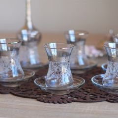 GRAVÜR DESENLİ ÇAY SETİ - GÜMÜŞ