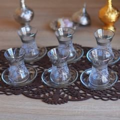 GRAVÜR DESENLİ ÇAY SETİ - GÜMÜŞ