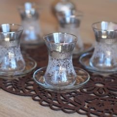 GRAVÜR DESENLİ ÇAY SETİ - GÜMÜŞ