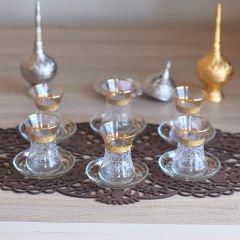 GRAVÜR DESENLİ ÇAY SETİ ALTIN