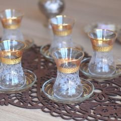 GRAVÜR DESENLİ ÇAY SETİ ALTIN