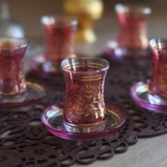 LÜSTER SARMAŞIK ÇAY SETİ - PEMBE