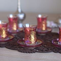 LÜSTER SARMAŞIK ÇAY SETİ - PEMBE