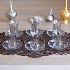 SELÇUKLU DESENLİ ÇAY SETİ - GÜMÜŞ