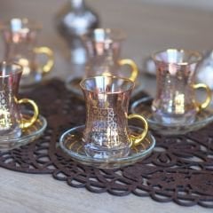 SELÇUKLU DESENLİ KULPLU ÇAY SETİ - ALTIN