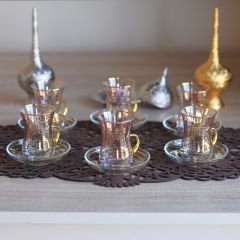 SELÇUKLU DESENLİ KULPLU ÇAY SETİ - ALTIN
