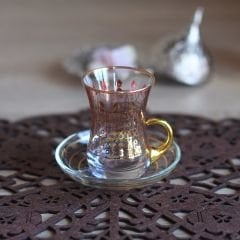 SELÇUKLU DESENLİ KULPLU ÇAY SETİ - ALTIN