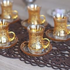 LÜSTER SARMAŞIK KULPLU ÇAY SETİ - SARI