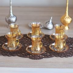 LÜSTER SARMAŞIK KULPLU ÇAY SETİ - SARI