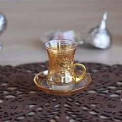 LÜSTER SARMAŞIK KULPLU ÇAY SETİ - SARI