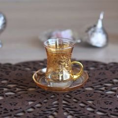 LÜSTER SARMAŞIK KULPLU ÇAY SETİ - SARI