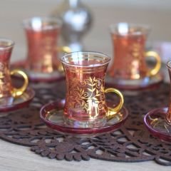 LÜSTER SARMAŞIK KULPLU ÇAY SETİ - PEMBE