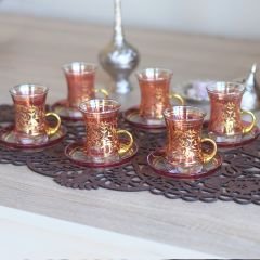 LÜSTER SARMAŞIK KULPLU ÇAY SETİ - PEMBE