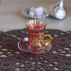 LÜSTER SARMAŞIK KULPLU ÇAY SETİ - PEMBE