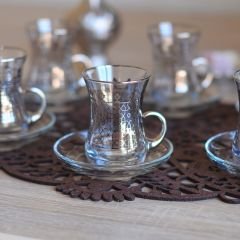 SELÇUKLU DESENLİ KULPLU ÇAY SETİ - GÜMÜŞ