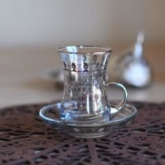 SELÇUKLU DESENLİ KULPLU ÇAY SETİ - GÜMÜŞ