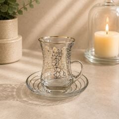 SELÇUKLU DESENLİ KULPLU ÇAY SETİ - GÜMÜŞ