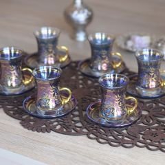 LÜSTER SARMAŞIK KULPLU ÇAY SETİ - LACİVERT