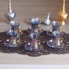 LÜSTER SARMAŞIK KULPLU ÇAY SETİ - LACİVERT