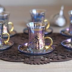 LÜSTER SARMAŞIK KULPLU ÇAY SETİ - LACİVERT