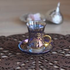 LÜSTER SARMAŞIK KULPLU ÇAY SETİ - LACİVERT