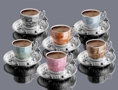 LAL KARIŞIK DESENLİ KAHVE SETİ - GÜMÜŞ