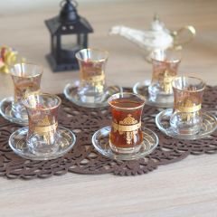 DANTEL GÖBEK GRAVÜR ÇAY SETİ - ALTIN