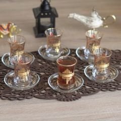 DANTEL GÖBEK GRAVÜR ÇAY SETİ - ALTIN