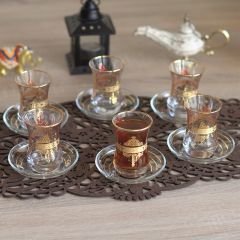 DANTEL GÖBEK GRAVÜR ÇAY SETİ - ALTIN