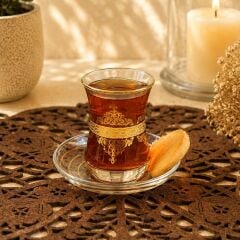 DANTEL GÖBEK GRAVÜR ÇAY SETİ - ALTIN