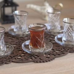 BAKLAVA KESME DESENLİ ÇAY SETİ - GÜMÜŞ