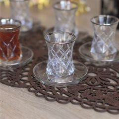 BAKLAVA KESME DESENLİ ÇAY SETİ - GÜMÜŞ