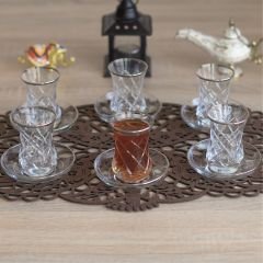 BAKLAVA KESME DESENLİ ÇAY SETİ - GÜMÜŞ