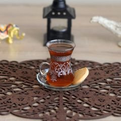 GRAVÜR DESENLİ KULPLU ÇAY SETİ - GÜMÜŞ