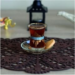 DANTEL GÖBEK GRAVÜR ÇAY SETİ TURKUAZ