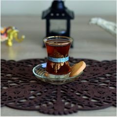 DANTEL GÖBEK GRAVÜR ÇAY SETİ TURKUAZ