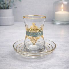 DANTEL GÖBEK GRAVÜR ÇAY SETİ TURKUAZ