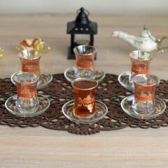 DANTEL GÖBEK GRAVÜR ÇAY SETİ KIRMIZI