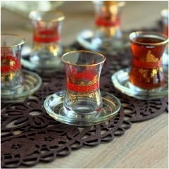 DANTEL GÖBEK GRAVÜR ÇAY SETİ KIRMIZI