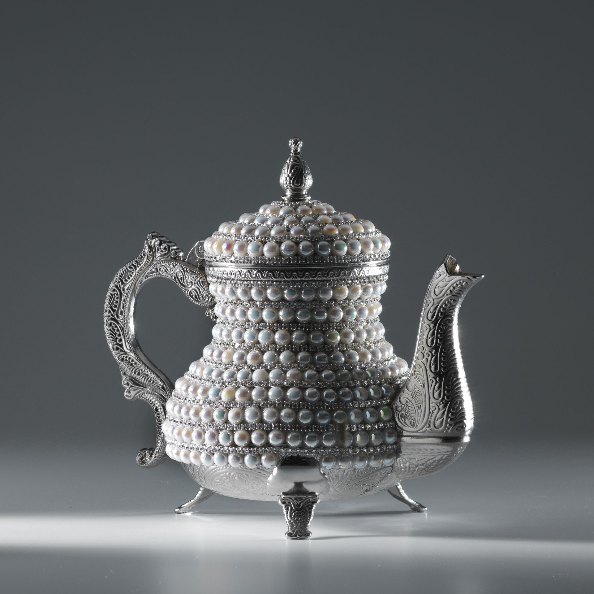 METAL İNCİ TAŞLI DEMLİK - GÜMÜŞ