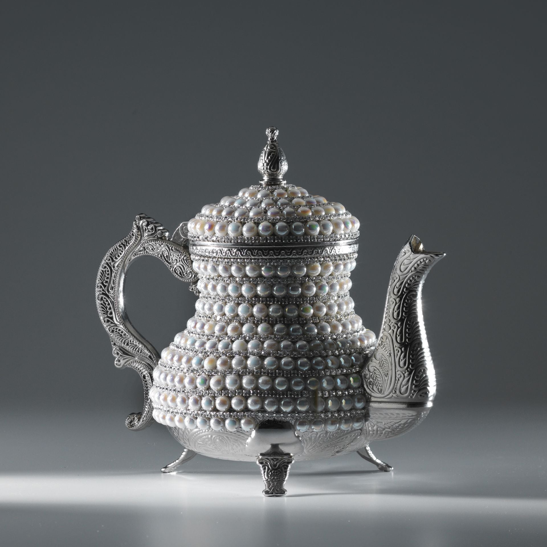 METAL İNCİ TAŞLI DEMLİK - GÜMÜŞ