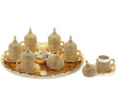 METAL TAŞLI OTANTİK KAHVE SETİ - ALTIN