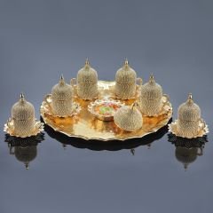 METAL TAŞLI OTANTİK KAHVE SETİ - ALTIN