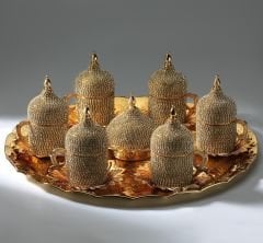 METAL TAŞLI OTANTİK KAHVE SETİ - ALTIN