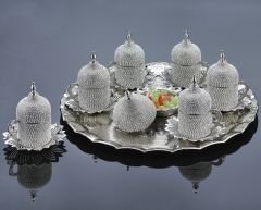 METAL TAŞLI OTANTİK KAHVE SETİ - GÜMÜŞ