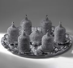 METAL TAŞLI OTANTİK KAHVE SETİ - GÜMÜŞ