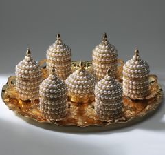 METAL İNCİLİ OTANTİK KAHVE SETİ - ALTIN