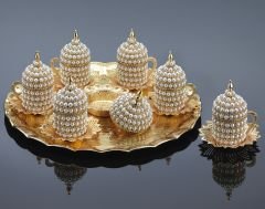 METAL İNCİLİ OTANTİK KAHVE SETİ - ALTIN