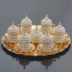 METAL İNCİLİ OTANTİK KAHVE SETİ - ALTIN