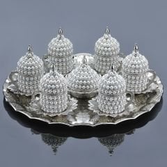 METAL İNCİLİ OTANTİK KAHVE SETİ - GÜMÜŞ